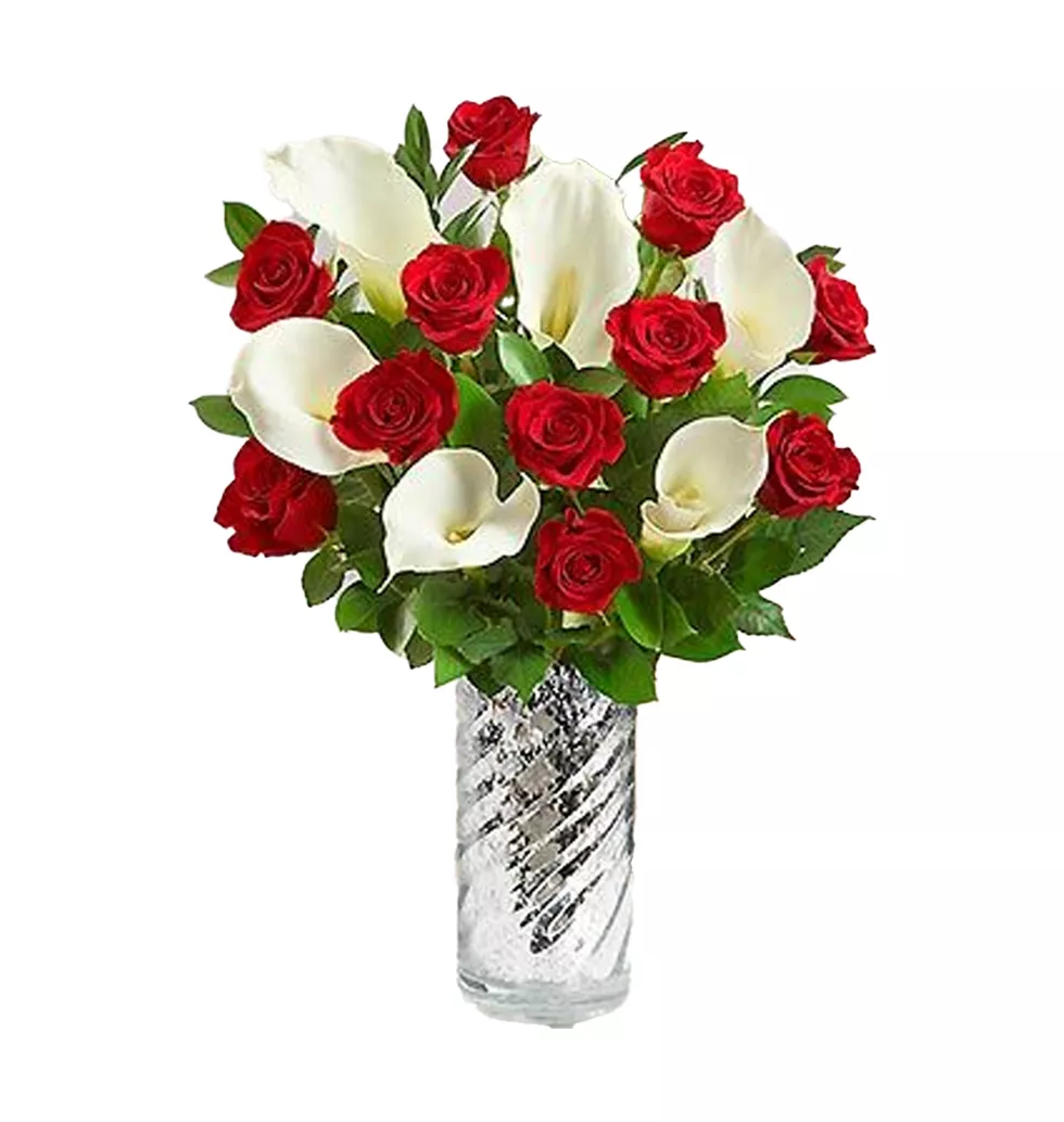 Elegant Red Rose N Calla Lily Bouquet