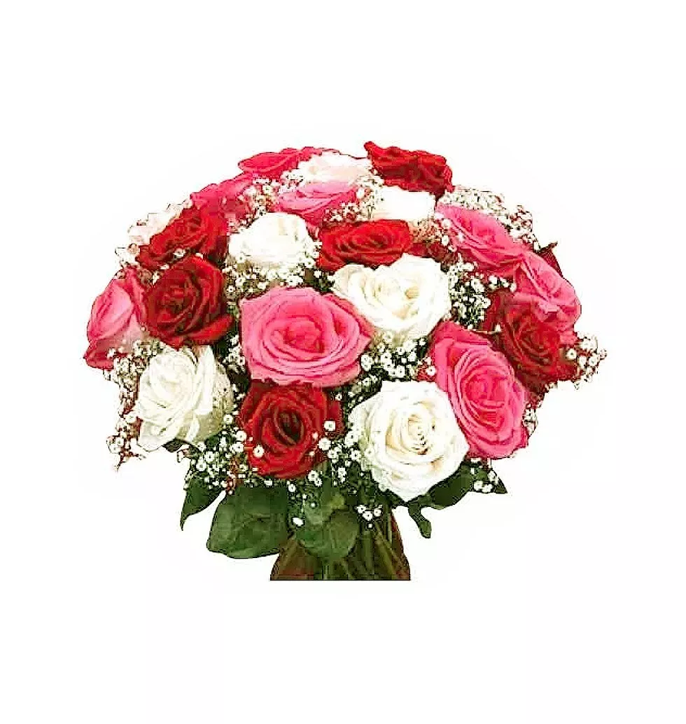 Vibrant Mixed Roses in Elegant Vase